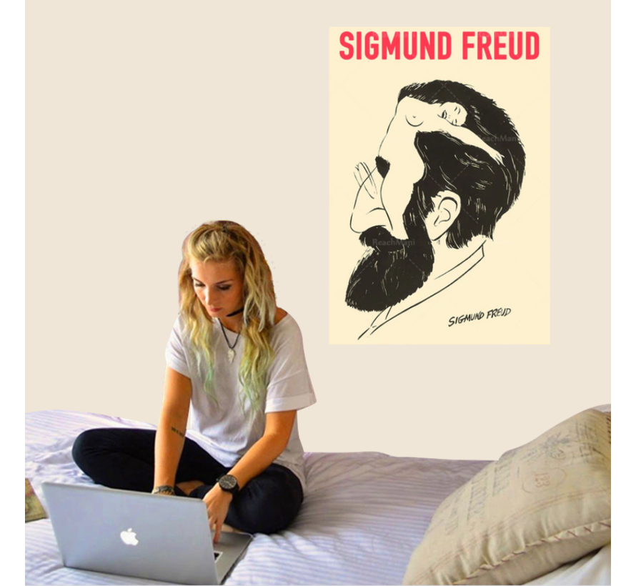 Allernieuwste.nl® Canvas Schilderij Sigmund Freud What's On A Man's Mind - Brein Psychologie Retro Humor - 30 x 40 cm