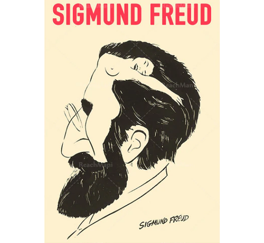 Allernieuwste.nl® Canvas Schilderij Sigmund Freud What's On A Man's Mind - Brein Psychologie Retro Humor - 50 x 70 cm