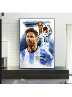 Allernieuwste.nl® Canvas Schilderij Messi Wint WK Voetbal - 50x70cm