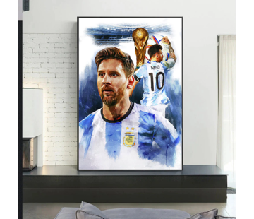 Allernieuwste.nl® Canvas Schilderij Messi Wint WK Voetbal - 50x70cm