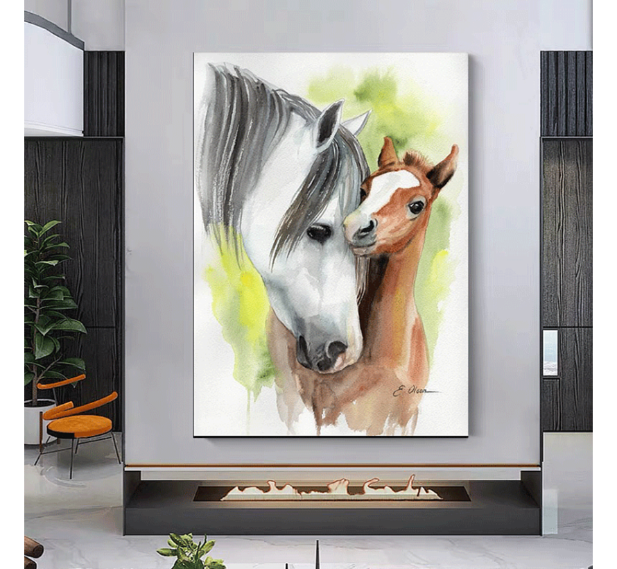 Allernieuwste.nl® Canvas Schilderij Twee Paarden - Paardenliefde - Paard -  kleur - 40 x 60 cm