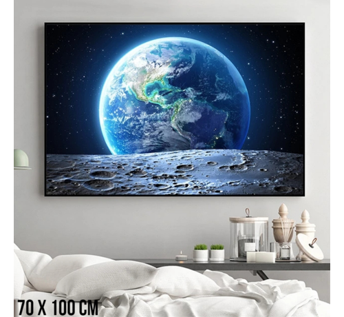 Allernieuwste.nl® Allernieuwste.nl® Canvas Schilderij Onze Planeet Aarde Vanaf De Maan - Heelal - kleur - 70 x 100 cm