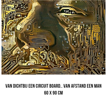 Allernieuwste.nl® Canvas Schilderij IT Computer Circuit Design Met Man Figuur - 60x90cm