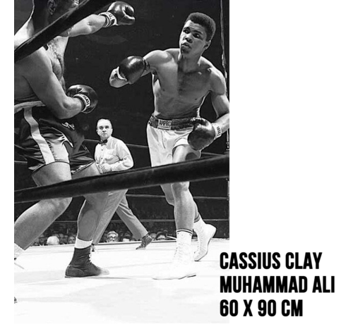 Allernieuwste.nl® Allernieuwste.nl® Canvas Schilderij Jonge Muhammad Ali Cassius Clay - The Greatest - Boksen - Zwart Wit - 60 x 90 cm