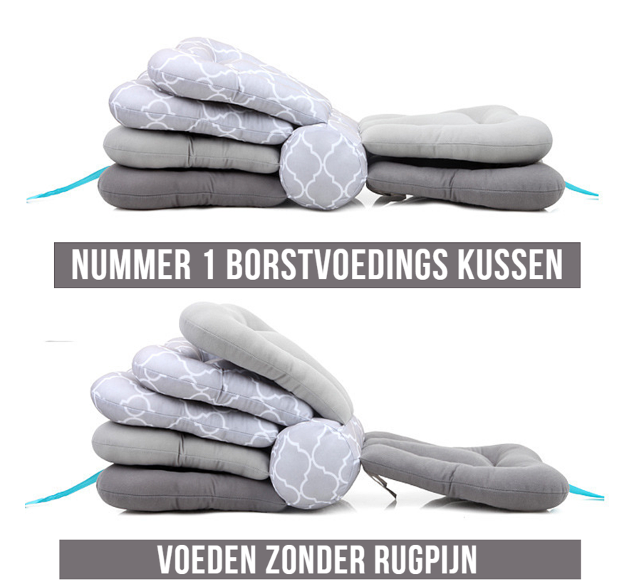 Allernieuwste.nl® Voedingskussen in Hoogte Verstelbaar - Ideaal Voor Borstvoeding en Flesvoeding - Kraamkado - Compact - Kleur Grijs