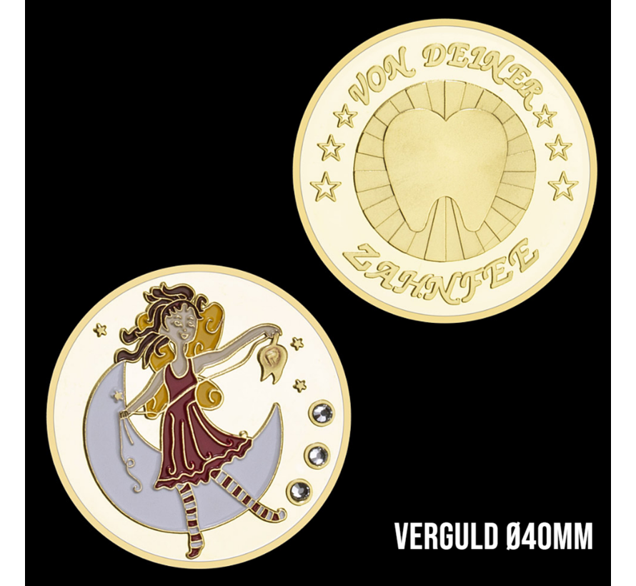 Allernieuwste.nl® Tandenfee 3 Munt Verguld Cadeau - Duitse Tekst Geschenk Idee - Goud Verguld - Ø 40 mm