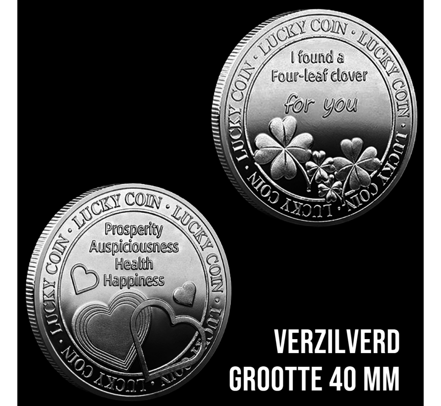 Allernieuwste.nl® Geluksmunt Herdenkingsmunt Klavertje Vier Verzilverd Cadeau - Geschenk idee - Ø 40 mm