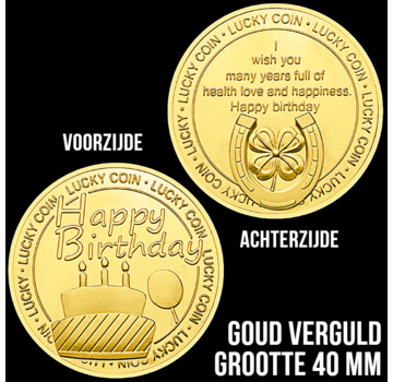 Allernieuwste.nl® Happy Birthday Verjaardags Herdenkingsmunt - Verguld Ø 40 mm