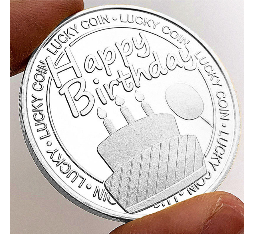 Allernieuwste.nl® Happy Birthday Verjaardags Herdenkingsmunt Verzilverd Cadeau - Geschenk idee - Ø 40 mm