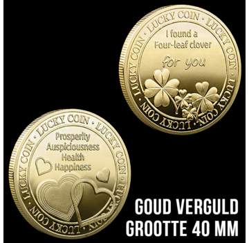 Allernieuwste.nl® Klavertje Vier Herdenkingsmunt - Verguld Ø 40 mm **