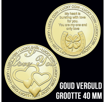 Allernieuwste.nl® I Love You Harten Herdenkingsmunt - Verguld Ø 40 mm **