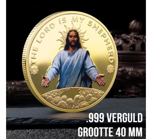 Allernieuwste.nl® Allernieuwste.nl® Jezus Christus Herdenkingsmunt Geluksmunt Verguld Cadeau - Religie Geschenk Idee - Ø 40 mm