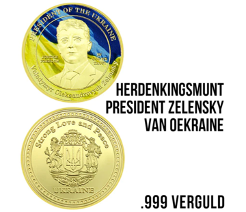 Allernieuwste.nl® President Zelensky Oekraïne Herdenkingsmunt - Verguld Ø 40 mm