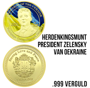 Allernieuwste.nl® President Zelensky Oekraïne Herdenkingsmunt - Verguld Ø 40 mm