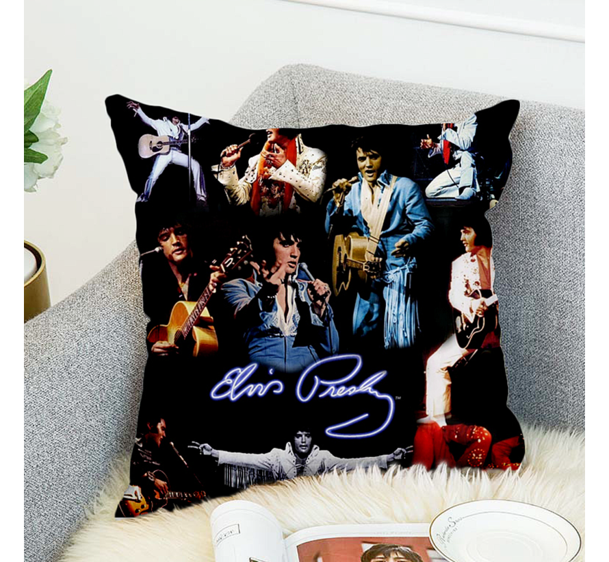 Allernieuwste.nl® Kussen Elvis Presley Compilatie Kussenhoes Polyester Peach Skin Perzikhuid - Kussenovertrek - kleur 45 x 45 cm