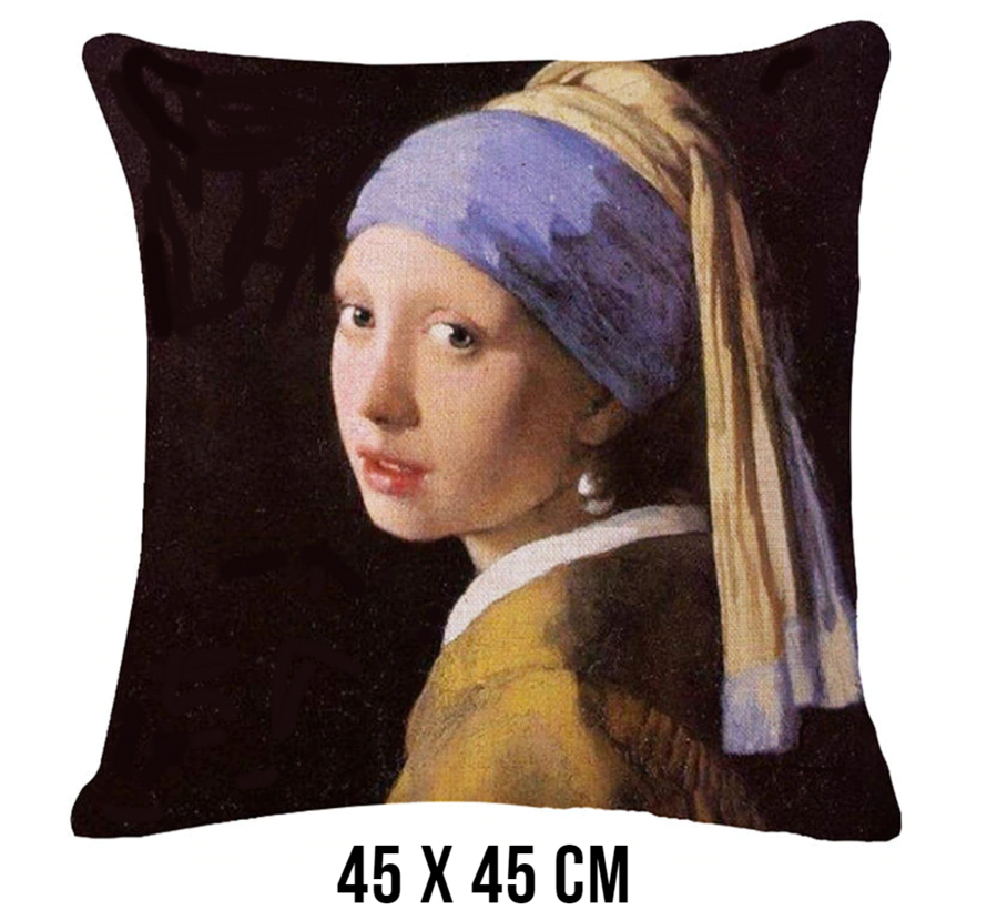 Allernieuwste.nl® Kussen Meisje met de Parel Johannes Vermeer - Kussenhoes Polyester Peach Skin Perzikhuid - Kussenovertrek - Kleur 45 x 45 cm