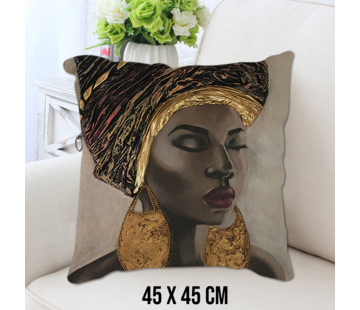 Allernieuwste.nl® Kussenhoes Gouden Afrikaanse Vrouw - 45x45cm