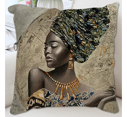 Allernieuwste.nl® Allernieuwste.nl® Kussen Traditionele Afrikaanse Vrouw - Kussenhoes polyester peach skin Perzikhuid - Kussenovertrek - Kleur 45 x 45 cm