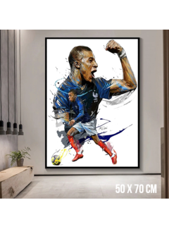 Allernieuwste.nl® Canvas Schilderij Voetbaltopper Kylian MbappÃ© - 50 x 70 cm