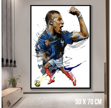 Allernieuwste.nl® Canvas Schilderij Voetbaltopper Kylian MbappÃ© - 50 x 70 cm