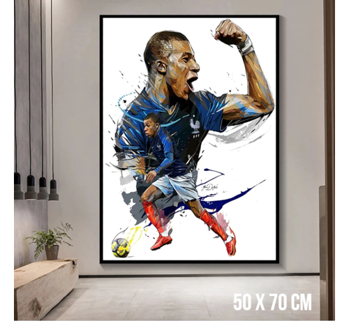 Allernieuwste.nl® Allernieuwste.nl® Canvas Schilderij - Voetbaltopper Kylian MbappÃ© - Voetbal Soccer - kleur - 50 x 70 cm