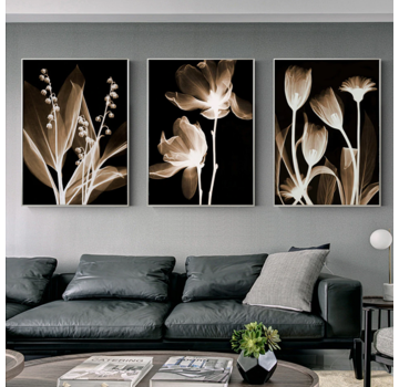 Allernieuwste.nl® Canvas Schilderij Set Luxe Bloemenpracht Stilleven - 3x 50x70cm