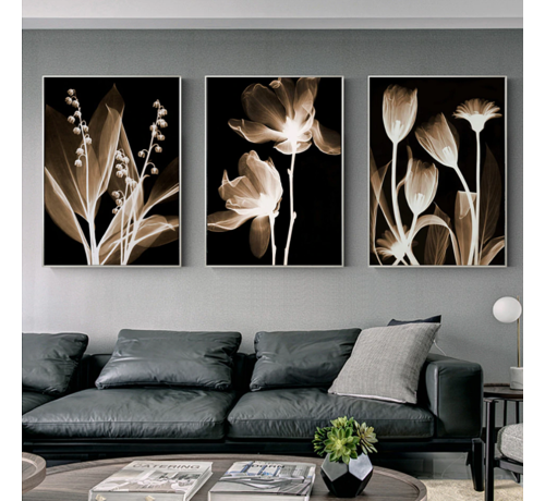 Allernieuwste.nl® Allernieuwste.nl® Canvas Schilderij SET 3 stuks Luxe Bloemenpracht Stilleven - Realistisch - Poster - Set 3x 50 x70 cm - Kleur