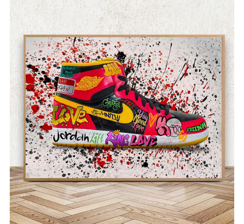 Allernieuwste.nl® Allernieuwste.nl® Canvas Schilderij Jordan Sneaker Fashion Schoenen - Graffiti - kleur - 60 x 90 cm