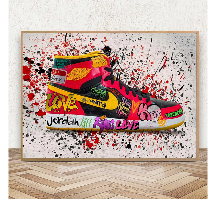 Allernieuwste.nl® Canvas Schilderij Jordan Sneaker Fashion Schoenen - Graffiti - kleur - 60 x 90 cm