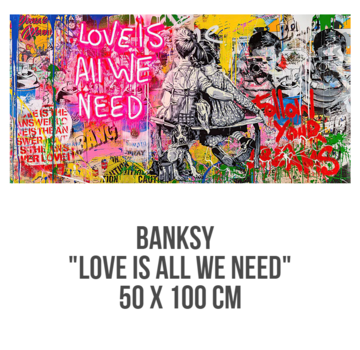 Allernieuwste.nl® Canvas Schilderij Banksy Art Liefde is alles wat we nodig hebben - 50 x 100 cm