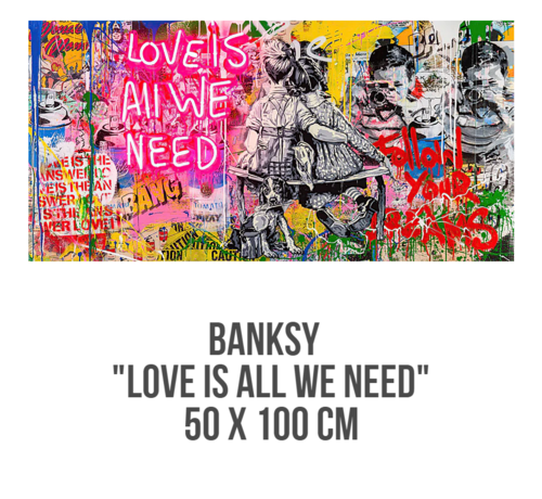 Allernieuwste.nl® Allernieuwste.nl® Canvas Schilderij Banksy Art Liefde is alles wat we nodig hebben - Modern Street Art Graffiti PopArt - Kleur - 50 x 100 cm