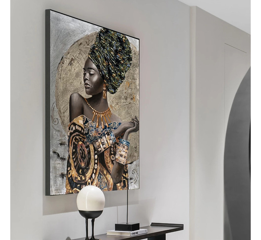 Allernieuwste.nl® Canvas Schilderij Traditionele Afrikaanse Vrouw Meisje - Modern African Art - 50 x 70 cm - Kleur