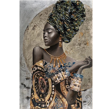 Allernieuwste.nl® Canvas Schilderij Traditionele Afrikaanse Vrouw Meisje - 60 x 90 cm