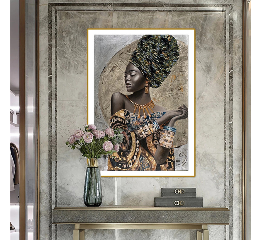 Allernieuwste.nl® Canvas Schilderij Traditionele Afrikaanse Vrouw Meisje - Modern African Art - 60 x90 cm - Kleur