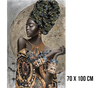 Allernieuwste.nl® Canvas Schilderij Traditionele Afrikaanse Vrouw Meisje - 70 x 100 cm