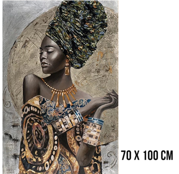Allernieuwste.nl® Canvas Schilderij Traditionele Afrikaanse Vrouw Meisje - 70 x 100 cm