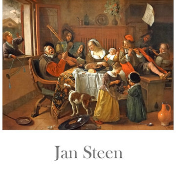 Allernieuwste.nl® Canvas Schilderij Jan Steen - Het Vrolijke Huisgezin (1668)  - 70 x 90 cm