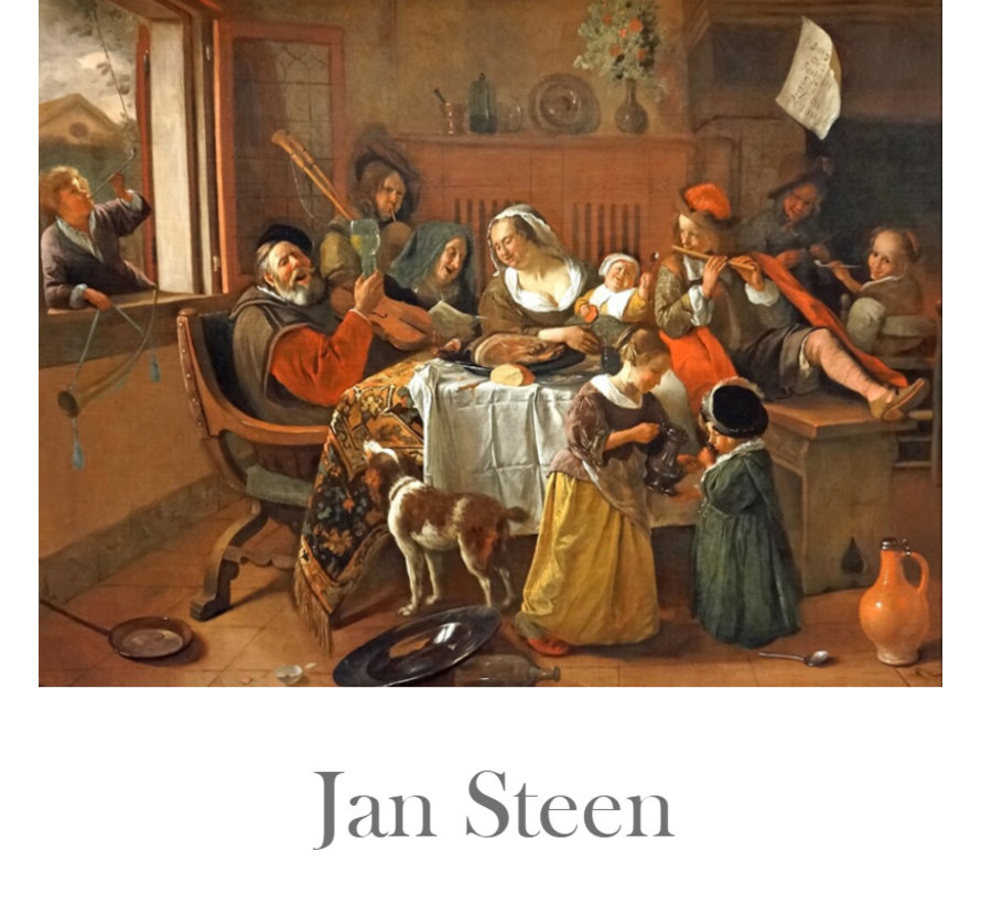 Allernieuwste.nl® Canvas Schilderij * Jan Steen Het Vrolijke Huisgezin (1668) * - Kunst aan je Muur - Oude Meester - Kleur - 70 x 90 cm