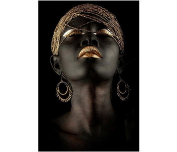 Allernieuwste.nl® Canvas Schilderij Afrikaanse vrouw met Gouden Sieraden - 60 x 90 cm