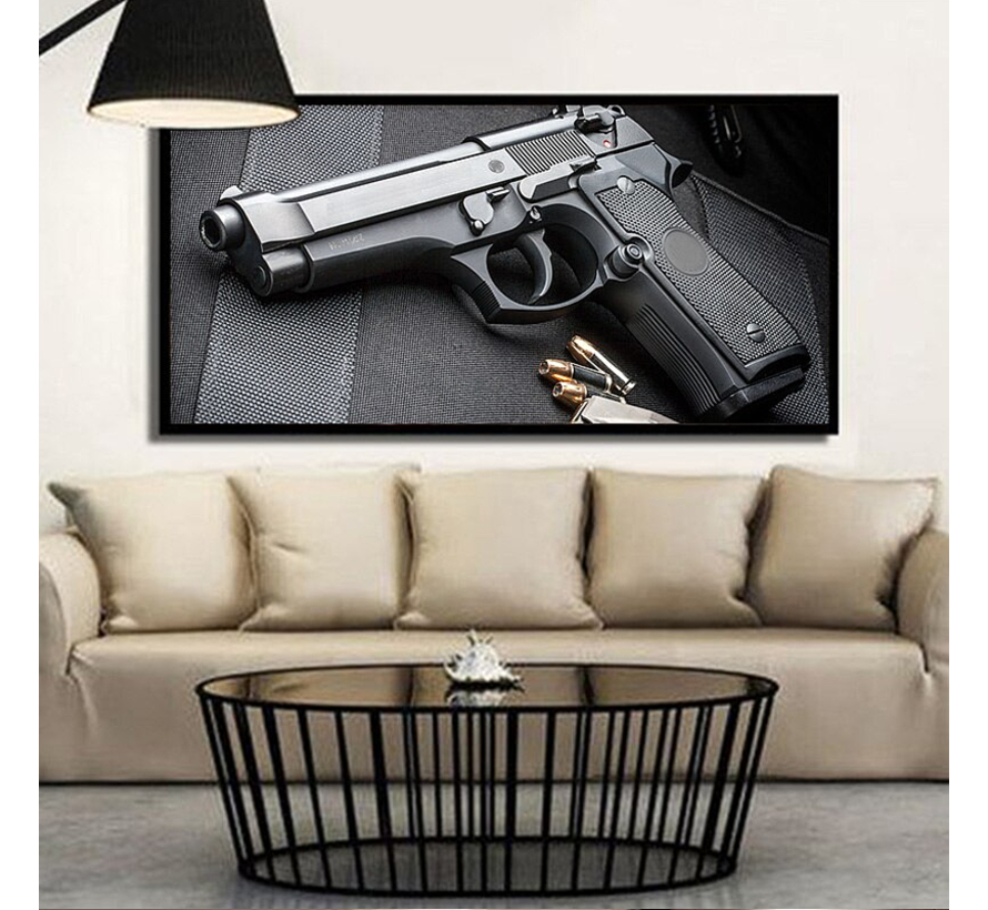 Allernieuwste.nl® Canvas Schilderij Beretta Full Metal Pistool  - Vuurwapens Gun Airsoft - Zwart wit - 60 x 90 cm