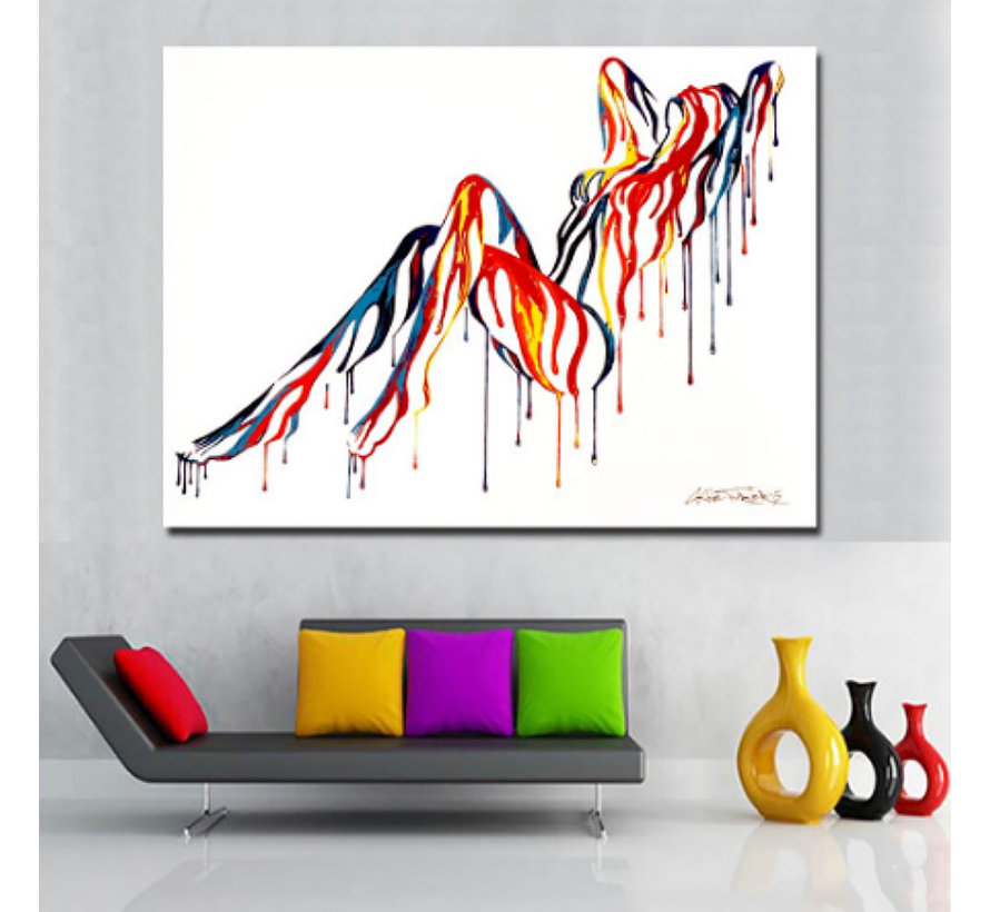 Allernieuwste.nl® Canvas Schilderij  Sexy Naakte Graffiti Vrouw  - Kunst aan je Muur - Grafitti-Kleur - 60 x 80 cm