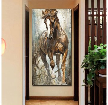 Allernieuwste.nl® Canvas Schilderij Rennend Bruin Paard - 60 x 120 cm