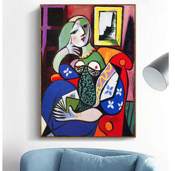 Allernieuwste.nl® Canvas Schilderij Pablo Picasso Annabella met Boek - 50 x 70 cm