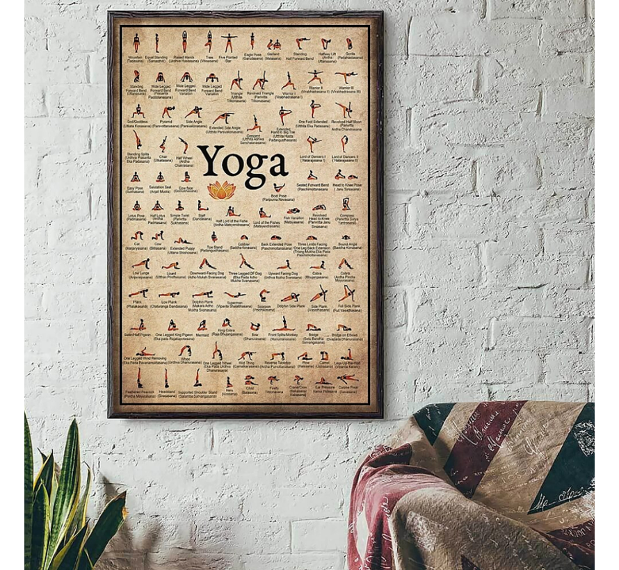 Allernieuwste.nl® Canvas 94x YOGA Houdingen op een Rij - Yoga Asana Oefeningen - Kleur - 50 x 70 cm