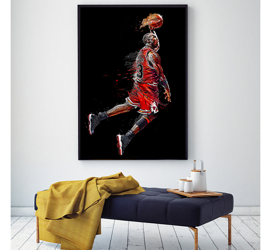 Allernieuwste.nl® Canvas Schilderij Michael Jordan Basketbal Dunk - Sport - Poster - Abstract - 60 x 90 cm - Kleur