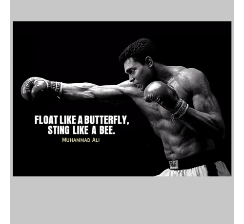 Allernieuwste.nl® Allernieuwste.nl® Canvas Schilderij Boksen Muhammed Ali Float like a butterfly, sting like a bee -  Boks sport - Poster - 80 x 120 cm - Zwart-Wit