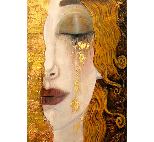 Allernieuwste.nl® Allernieuwste.nl® Canvas Schilderij Gustav Klimt: Gouden Tranen - Poster - Vrouw - Kunst - Modern Graffiti - 50 x 75 cm  Kleur