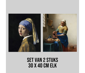 Allernieuwste.nl® Canvas Schilderij Meisje met de Parel PLUS Het Melkmeisje van Johannes Vermeer- 2st 30 x 40 cm