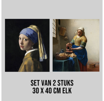 Allernieuwste.nl® Canvas Schilderij Meisje met de Parel PLUS Het Melkmeisje van Johannes Vermeer- 2st 30 x 40 cm