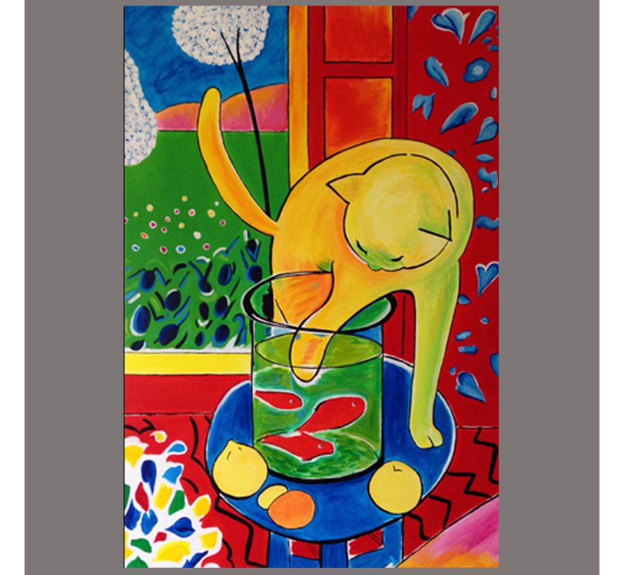 Allernieuwste.nl® Canvas Schilderij Henri Matisse de Kat met Rode Vis - Kunst - Poster - 50 x 70 cm - Kleur